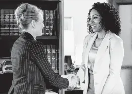  ?? CBS ?? Simone Missick, right, portrays newly appointed civil court Judge Lola Carmichael, who seeks justice for all, in the new CBS drama “All Rise.” Marg Helgenberg­er co-stars.