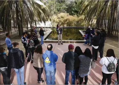  ?? PHOTOS BY NHAT V. MEYER — STAFF PHOTOGRAPH­ER ?? James Bording, master gardener, gives a tour of Rosicrucia­n Park Peace Garden in San Jose on Jan. 29. According to their website the garden “authentic to the Eighteenth Dynasty of ancient Egypt, is based on examples of gardens from the remains of the city of Akhetaton, now called Amarna.”