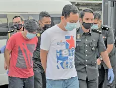  ??  ?? Chong (front) and Yong pleaded not guilty to all charges against them at the Sessions Court in Johor Bahru yesterday. – Bernama photo