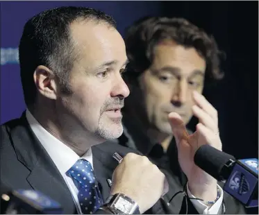  ?? PIERRE OBENDRAUF/ THE GAZETTE ?? Impact president Joey Saputo, left, and technical director Nick De Santis held an end-of-season press conference Wednesday.