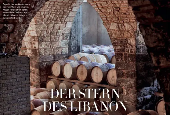  ?? ?? Sowohl der weiße als auch der rote Wein von Château Musar reift sieben Jahre in den tiefen Kellern am Mount Lebanon, bevor er ausgeliefe­rt wird.
