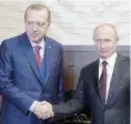  ?? Ansa ?? Stretta di mano
I presidenti Recep Tayyip Erdogan (sinistra) e Vladimir Putin