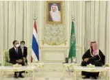  ?? Photo: Government House ?? Prime Minister Prayut Chan-o-cha (left) meets Prince Mohammed bin Salman at Al Yamamah Palace in Saudi Arabia on Jan 25.