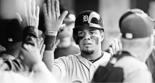  ?? KEVIN SOUSA/USA TODAY SPORTS ?? Jeimer Candelario, who will be the starting third baseman in 2018, hit .330 in 27 games with the Tigers last season after arriving from the Cubs in a trade.