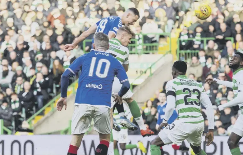  ??  ?? 0 Nikola Katic outjumps the Celtic defence to head the ball home and clinch a 2- 1 win for Rangers at Parkhead in December. The victory was Rangers’ first at the home of their bitter rivals for nine years.