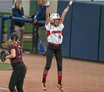  ?? Alexandra Wimley/Post-Gazette ?? Frazier’s Skylar Hone celebrates a win in the Class 2A PIAA title game Friday.