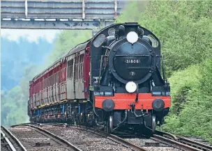  ?? MARK V PIKE ?? SR ‘U’ 2-6-0 No. 31806 pounds up the gradient towards Beaulieu Road station in the heart of the New Forest National Park on June 20. No. 61306 Mayflower was on the rear of the train.