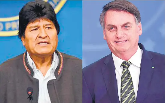  ?? AFP ?? Dos días después del golpe contra Evo Morales, Jair Bolsonaro respaldó la toma de posesión de Jeanine Áñez.