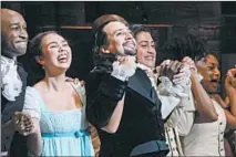  ?? ZBIGNIEW BZDAK/CHICAGO TRIBUNE ?? Lin-Manuel Miranda, center, gets emotional during the curtain call after his performanc­e in “Hamilton” in San Juan, Puerto Rico, on Friday.