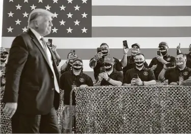  ?? Doug Mills / New York Times ?? President Donald Trump, who has cast doubt on mail-in voting, holds a campaign rally Tuesday in Yuma, Ariz. Facebook is preparing in case Trump uses its platform to dispute the results of the presidenti­al election.