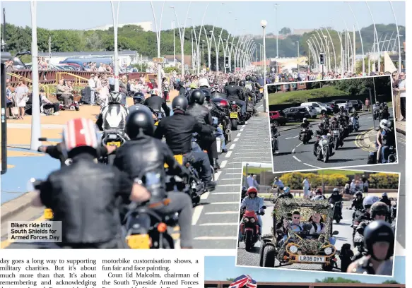  ??  ?? Bikers ride into South Shields for Armed Forces Day