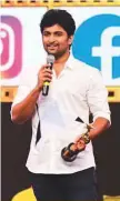  ??  ?? Telugu actor Nani was a man of the hour this year at the SIIMAs. He took home crucial awards including Entertaine­r Of The Year, as well as Best Actor (Critics) for Jersey and Gang Leader.