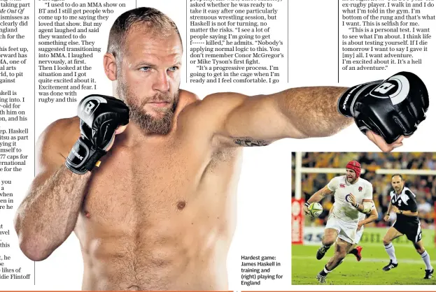  ??  ?? Hardest game: James Haskell in training and (right) playing for England