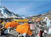 ?? PRAKASH MATHEMA/GETTY-AFP ?? Tents of mountainee­rs are seen earlier this month at Mount Everest’s base camp.
