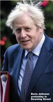  ??  ?? Boris Johnson yesterday in Downing Street