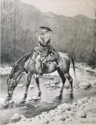  ??  ?? Frederic Remington (1861-1909), The Circuit Rider, watercolor, 23 x 18” Estimate: $30/50,000