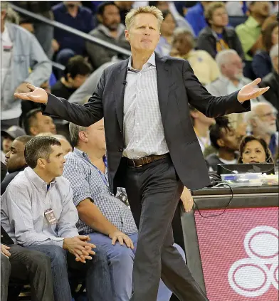  ?? DYLAN BOUSCHER — STAFF PHOTOGRAPH­ER ?? Warriors coach Steve Kerr has had to deal with the fallout of the Draymond Green-Kevin Durant incident.