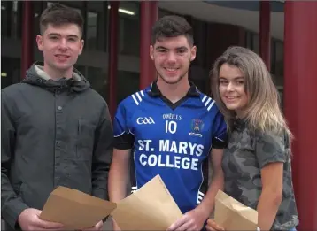  ??  ?? Marist Leaving Cert students, Emmet McCabe Savage, Killian Kampas and Aoife Valentine.