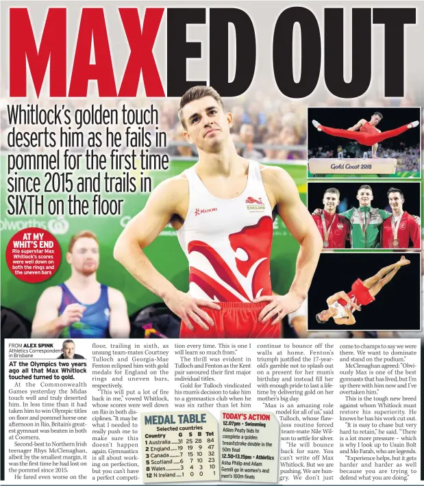  ??  ?? AT MY WHIT’S END Rio superstar Max Whitlock’s scores were well down on both the rings and the uneven bars
