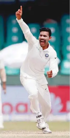  ?? — Reuters ?? India’s Ravindra Jadeja in action.