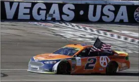  ?? ISAAC BREKKEN — THE ASSOCIATED PRESS ?? Brad Keselowski celebrates after winning the Monster Energy Cup Series race Sept. 16 in Las Vegas.