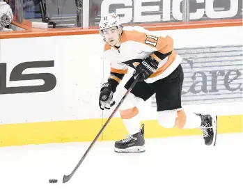  ?? NICK WASS/AP ?? After posting three straight seasons of 24 goals (in 82-game seasons), the Flyers’ Travis Konecny managed to connect for only 11 in 50 games (he missed six) this season, which projected to about 17 for a schedule in normal circumstan­ces.