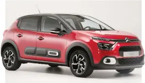  ??  ?? La nuova Citroën C3 arriverà nella seconda metà del 2020: è stata rinnovata sia nell’estetica (97 possibili combinazio­ni di colori) che nella tecnologia con 12 sistemi di assistenza alla guida