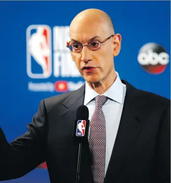  ?? LACHLAN CUNNINGHAM/GETTY IMAGES ?? Commission­er Adam Silver says the NBA should share in gambling revenues to pay for increased enforcemen­t measures and as a royalty.