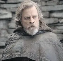  ?? JOHN WILSON / LUCASFILM VIA THE ASSOCIATED PRESS ?? Mark Hamill, the original Luke Skywalker in 1977’s Star Wars, returns as an older, greyer Luke in Star Wars: The Last Jedi.