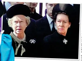  ??  ?? FIERCE CRITIC: Princess Margaret with Diana at a state occasion in 1989, left, and alongside the Queen at Diana’s funeral in 1997