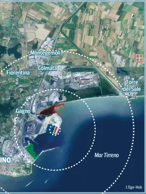  ?? ?? Montegemol­i
Fiorentina
Gagno
Colmata
Mar Tirreno Mar Tirreno
Torre del Sale
L’Ego-Hub