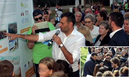  ??  ?? Allora e oggi Nella foto piccola a sinistra, il «discorso del muretto» di Decaro nel 2014. Nella grande, Decaro ieri al Parco Due Giugno