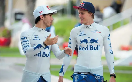  ?? Picture / Getty Images ?? Toro Rosso Honda drivers Pierre Gasly (left) and Brendon Hartley hope to have better luck in Bahrain.