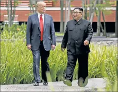  ??  ?? Lovebirds: Trump’s boasts of how he and Korean dictator Kim Jong-un “fell in love” will only undermine efforts to force Pyongyang to disarm.