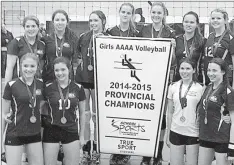  ?? — Submitted photo ?? Members of the Queen Elizabeth Pioneers provincial 4A girls’ volleyball champions are, from left, first row: Hannah Morris, Morgan Janes, Lacey Harvey, Kaitlyn Warren; second row: Mallory Nolan, Lexi Symonds, Kassie Cable, Jillian Byrne, Joelle Santos, Katie Noseworthy and Zaley Murphy. Krista Pitcher is the head coach and Joe Santos the assistant coach.