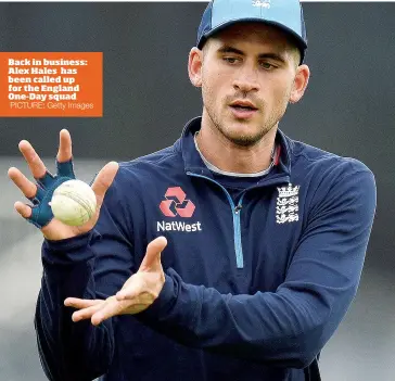 ?? PICTURE: Getty Images ?? Back in business: Alex Hales has been called up for the England One-Day squad