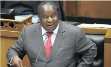  ?? | PHANDO JIKELO | African News Agency (ANA) ?? MINISTER of Finance Tito Mboweni delivering his Medium-Term Budget Policy speech at the National Assembly yesterday.