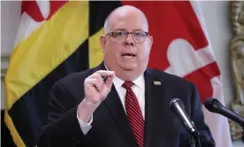  ?? Photograph: Brian Witte/AP ?? Larry Hogan speaks in Annapolis, Maryland.