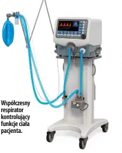  ??  ?? Współczesn­y respirator kontrolują­cy funkcje ciała pacjenta.