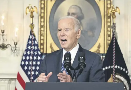  ?? ?? An angry Joe Biden answered questions in the Diplomatic Reception Room of the White House after Thursday evening’s release of the Special Counsel, which dropped a political bombshell by painting the Democrat as a ‘wellmeanin­g, elderly man with a poor memory’