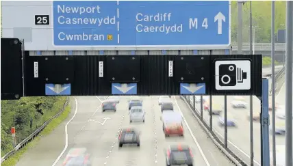  ??  ?? Forty-four drivers were caught by variable speed cameras on a stretch of the M4 around Newport on Christmas Day