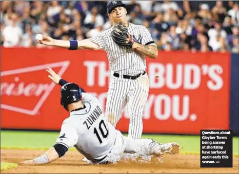  ?? AP ?? Questions about Gleyber Torres being answer at shortstop have surfaced again early this season.