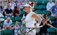  ?? AP PHOTO BY KIRSTY WIGGLESWOR­TH ?? Madison Brengle of the United States celebrates after winning against Czech Republic’s Petra Kvitova in their Women’s Single Matchon day three at the Wimbledon Tennis Championsh­ips in London on Wednesday.