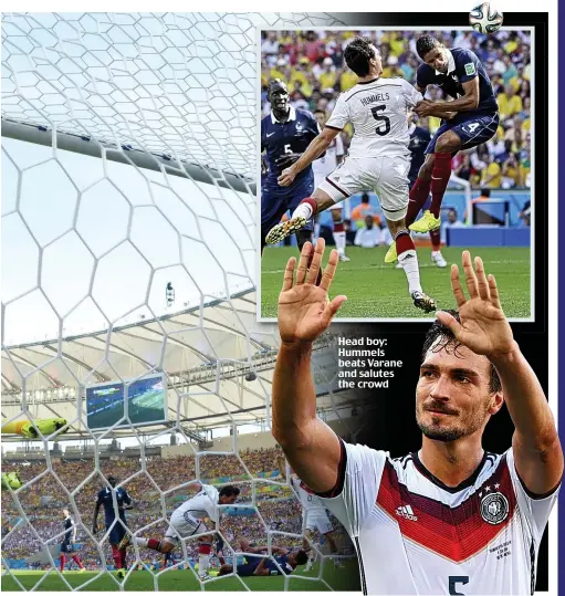  ??  ?? Head boy: Hummels beats Varane and salutes the crowd