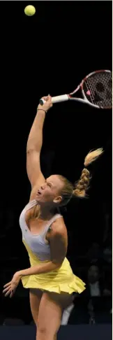  ?? (AFP) ?? Danish player Caroline Wozniacki serves during her exhibition match against Agnieska Radwanska of Poland at the BNP Paribas Showdown in Hong Kong.