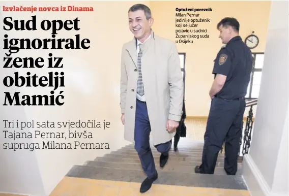  ??  ?? Optuženi poreznik Milan Pernar jedini je optuženik koji se jučer pojavio u sudnici Županijsko­g suda u Osijeku