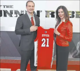  ?? UNLV ?? Athletic director Desiree Reed-francois introduces new UNLV coach Kevin Kruger.