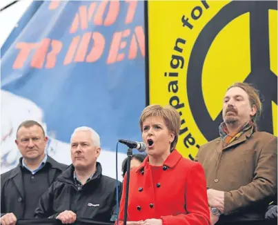  ?? Picture: Getty. ?? Nicola Sturgeon speaks in Trafalgar Square after a Stop Trident march in London.