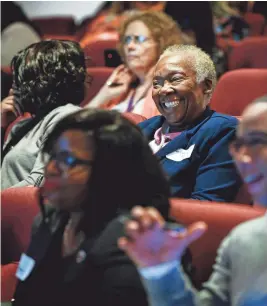  ?? MARK WEBER/THE COMMERCIAL APPEAL ?? Barbara Wells listens to speakers during the "Breaking Down Barriers" conference hosted by The Tennessee Higher Education Commission and the National Student Clearingho­use, Thursday at Christian Brothers University. The conference held for 100 area...