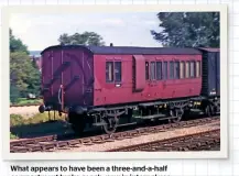  ??  ?? What appears to have been a three-and-a-half compartmen­t brake coach, now in internal use, brings up the rear of a cable train at Cholsey & Moulsford in 1965. COLOUR RAIL